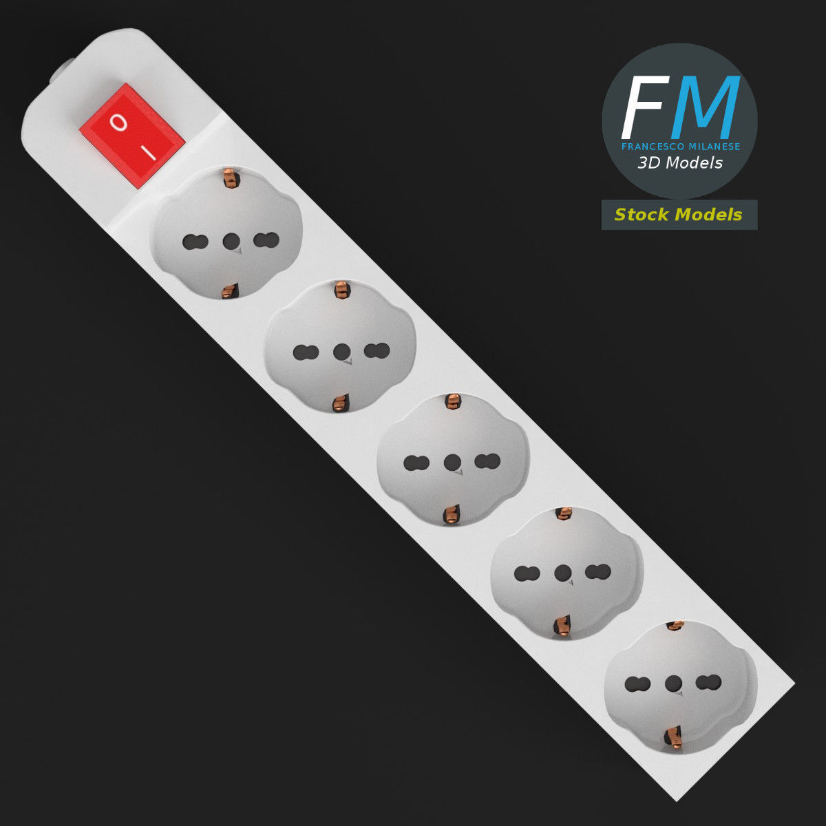 Schuko power strip 2 3D model_6