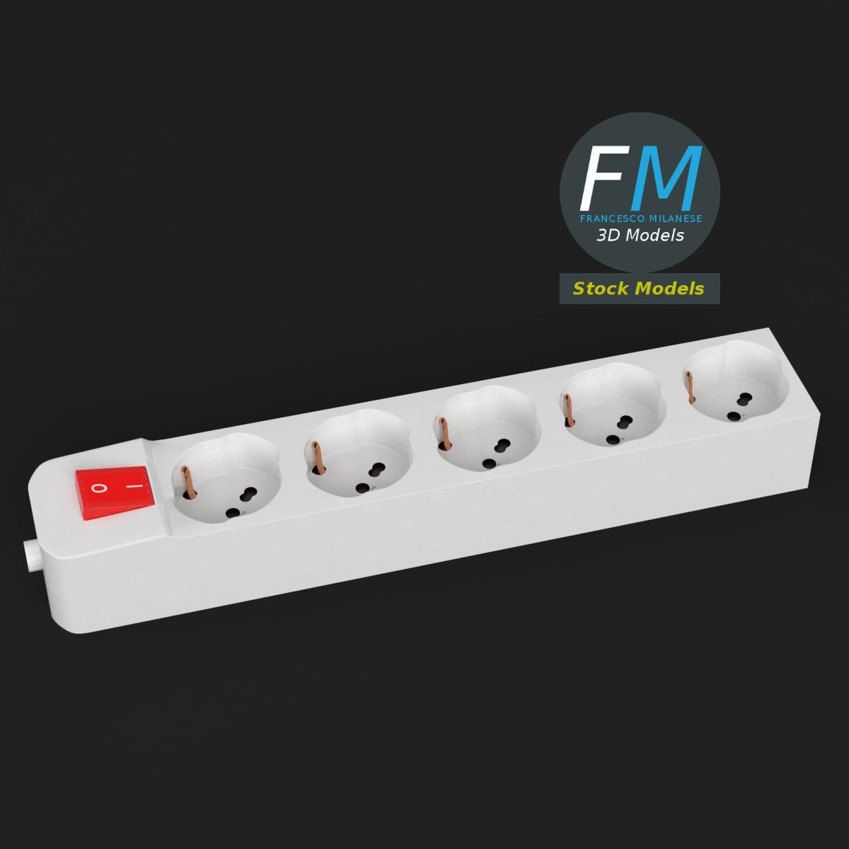 Schuko power strip 2 3D model_2