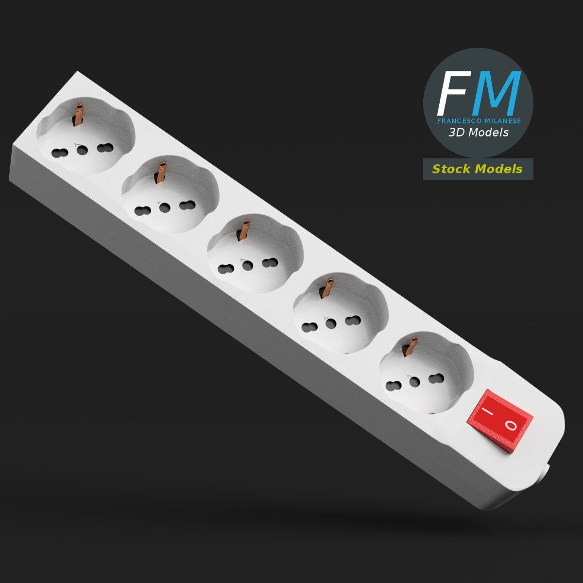 Schuko power strip 2 3D model_4