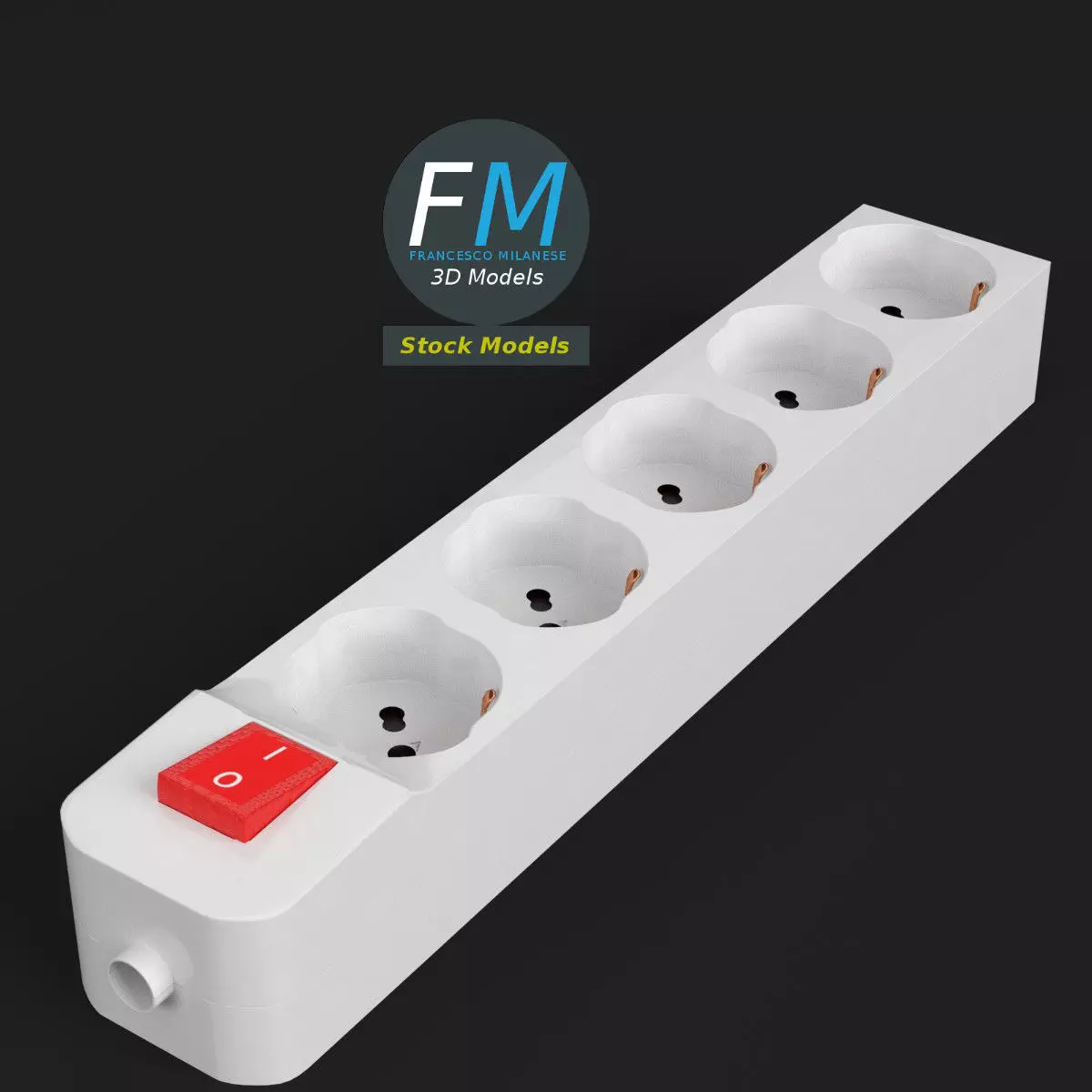 Schuko power strip 2 3D model_0