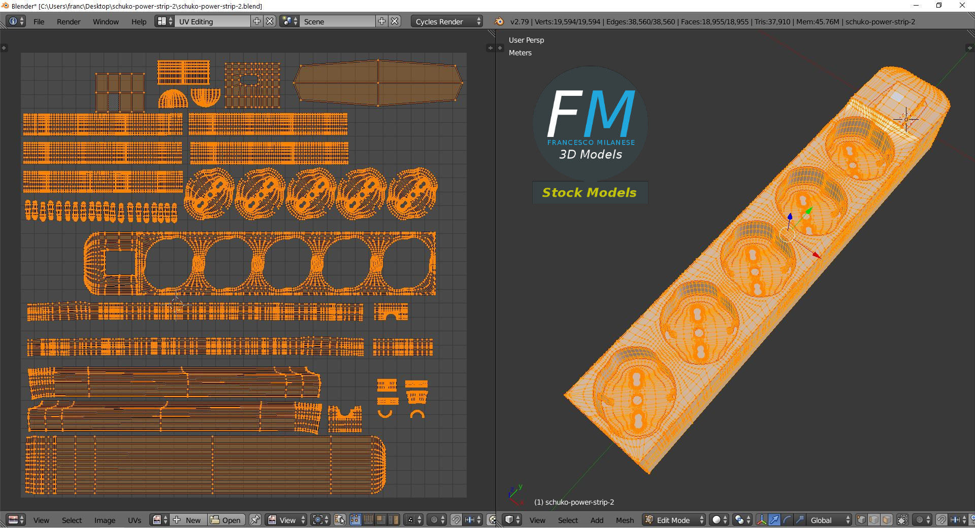 Schuko power strip 2 3D model_10