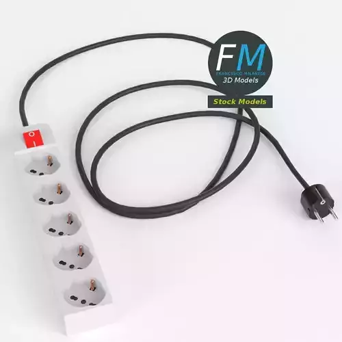 Schuko strip and plug 1 3D model
