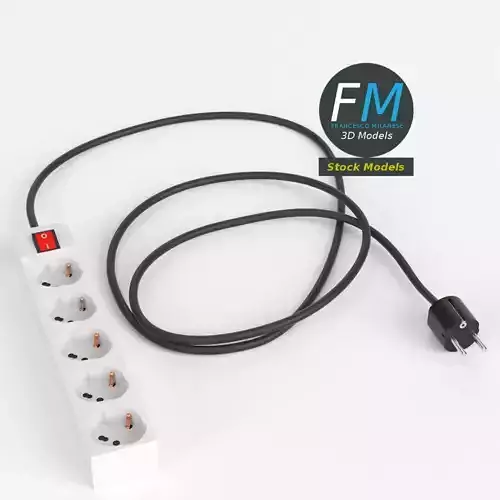 Schuko strip and plug 2 3D model
