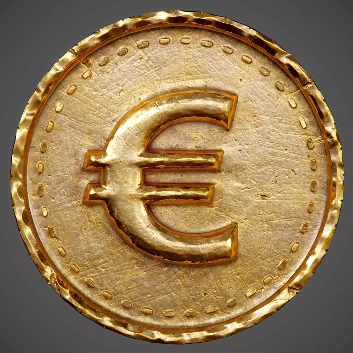 Old Coin with Euro sign - PBR Game-Ready Low-poly 3D model_0