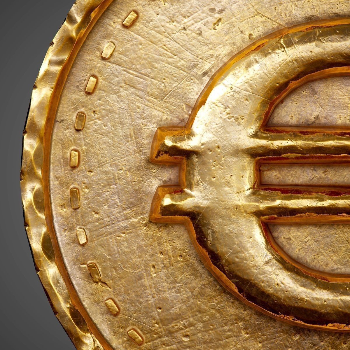 Old Coin with Euro sign - PBR Game-Ready Low-poly 3D model_5