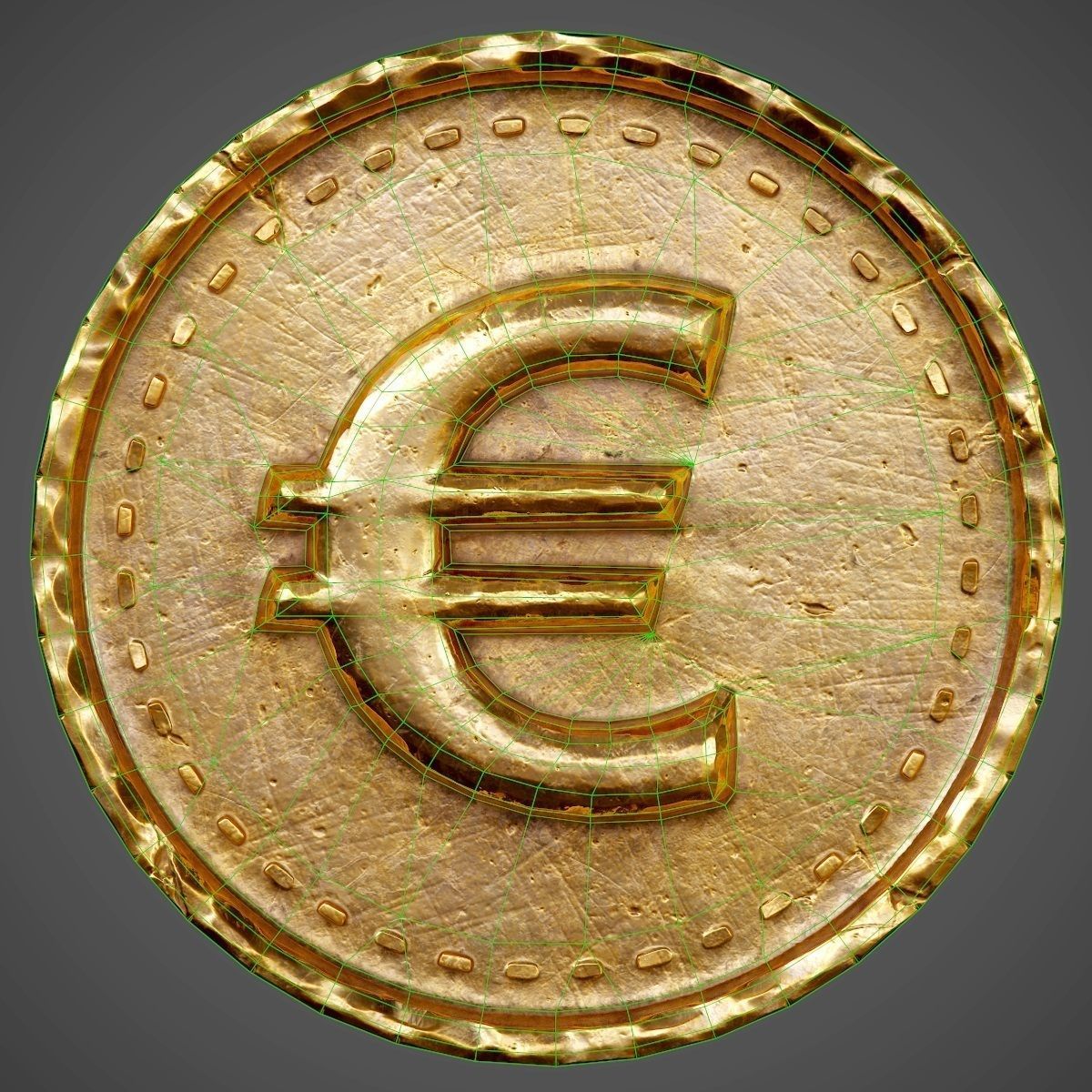 Old Coin with Euro sign - PBR Game-Ready Low-poly 3D model_1