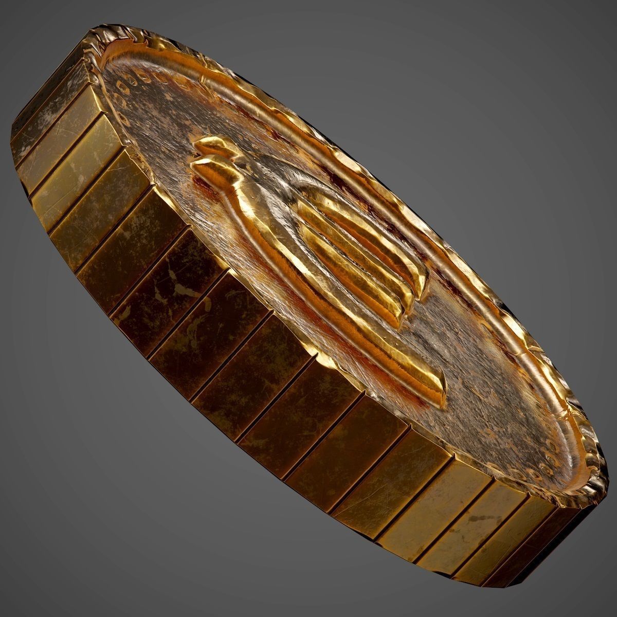 Old Coin with Euro sign - PBR Game-Ready Low-poly 3D model_4