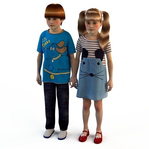Group of children  child  boy  girl  playroom  childrens roo 3D model