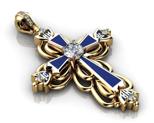 Men Gold Diamond Cross Pendants 3D print model