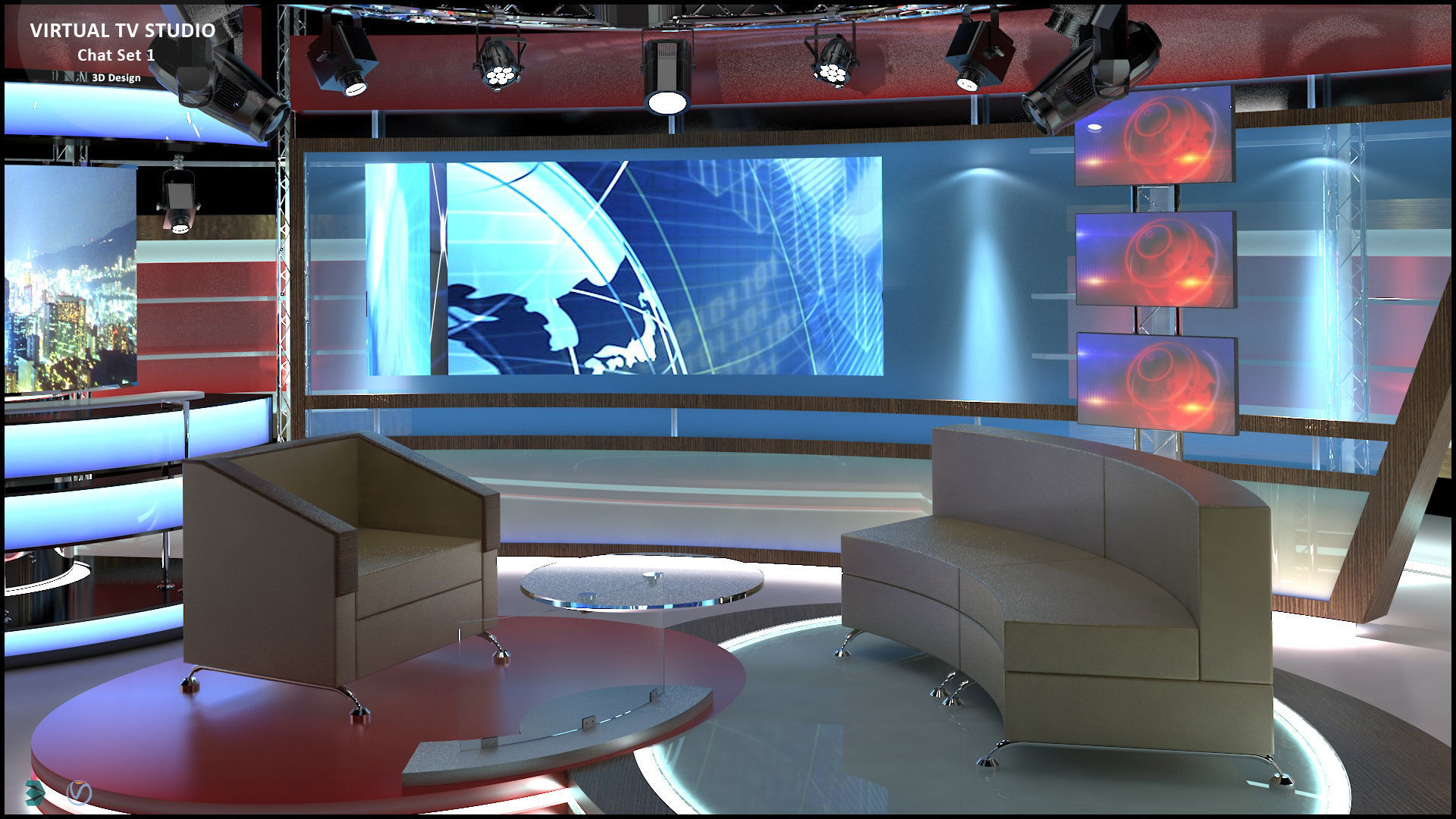Virtual TV Studio Chat Set 1 3D model_11