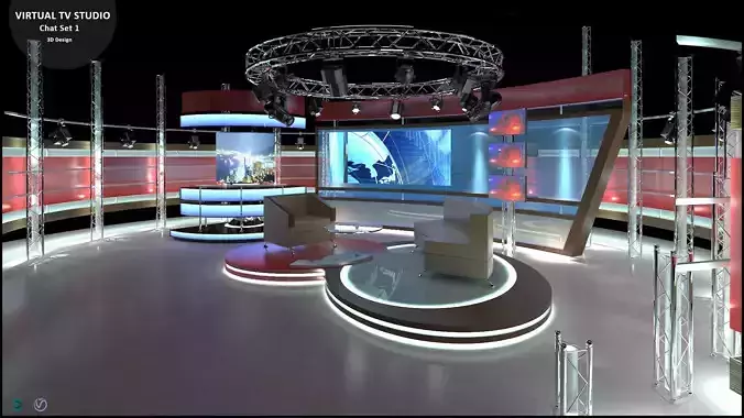 Virtual TV Studio Chat Set 1 3D model