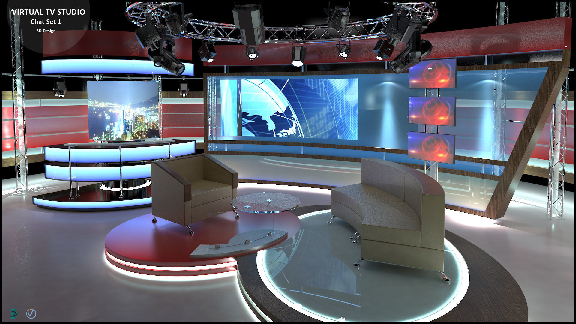 Virtual TV Studio Chat Set 1 3D model_6