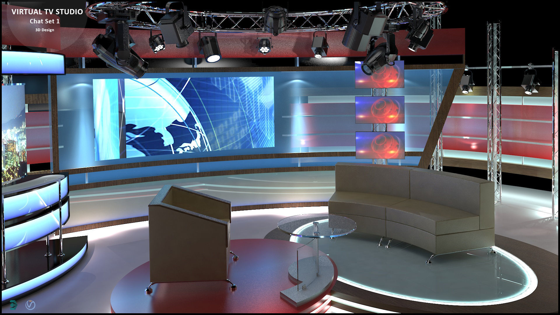 Virtual TV Studio Chat Set 1 3D model_9