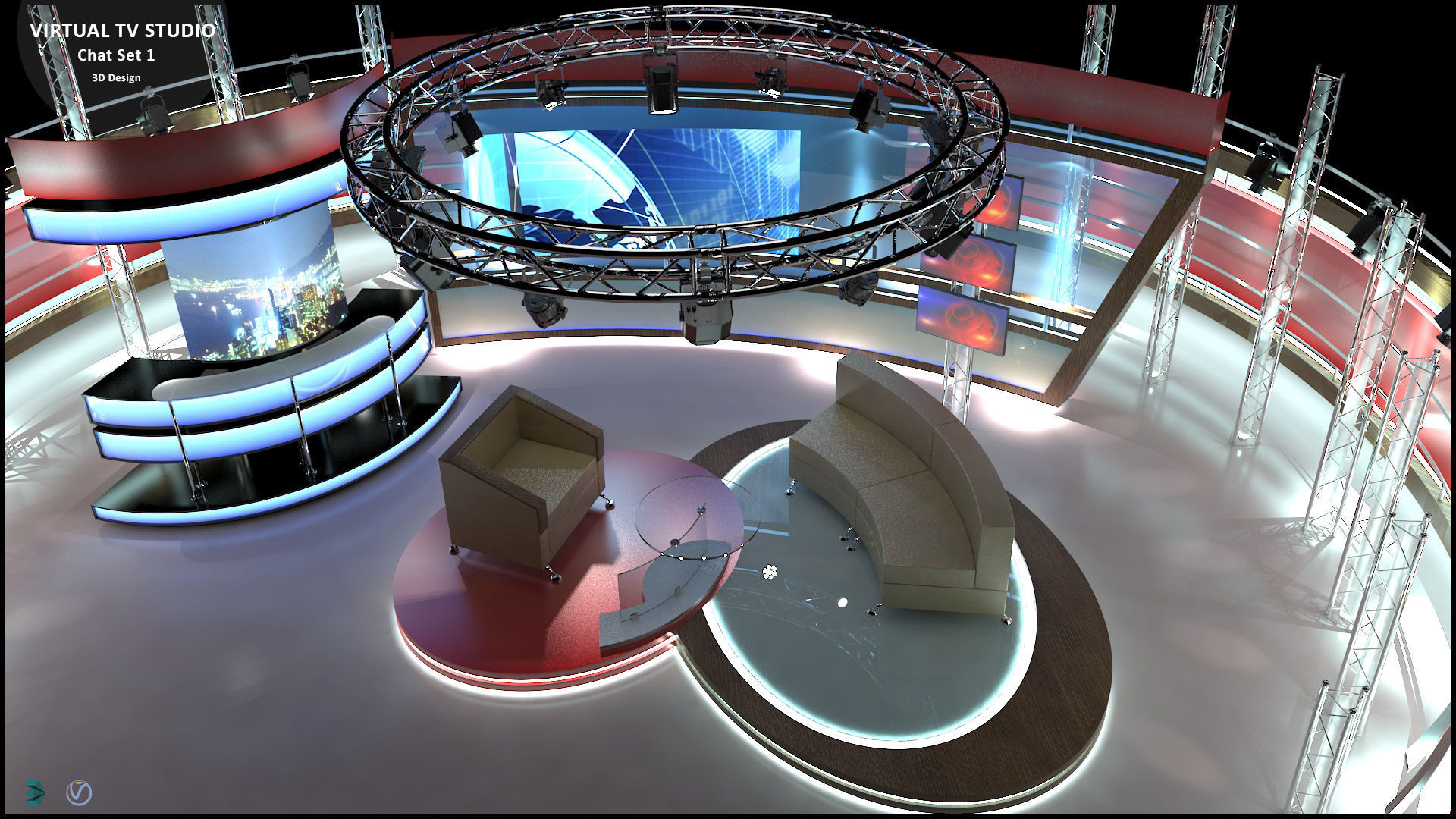 Virtual TV Studio Chat Set 1 3D model_10
