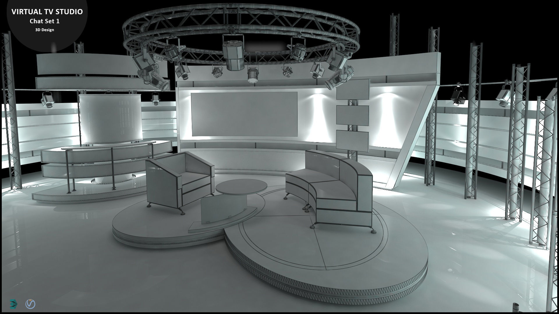 Virtual TV Studio Chat Set 1 3D model_3