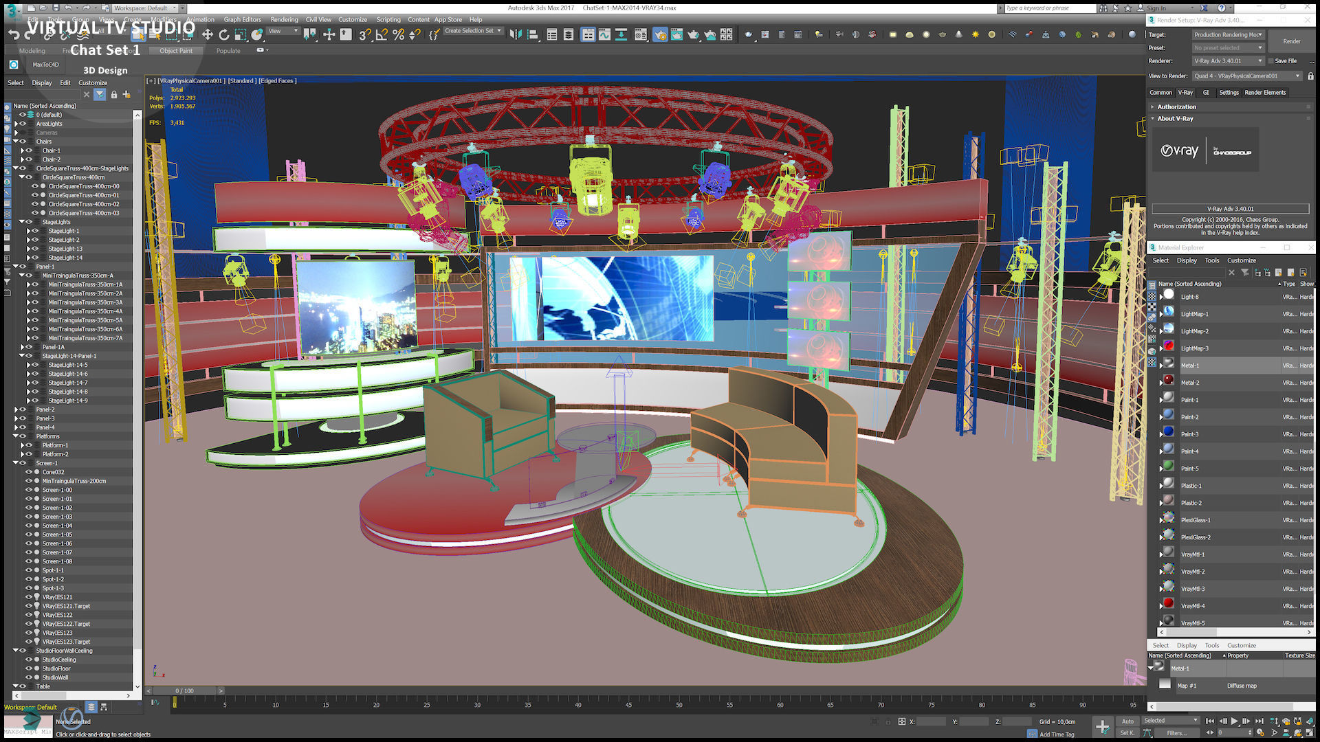 Virtual TV Studio Chat Set 1 3D model_13