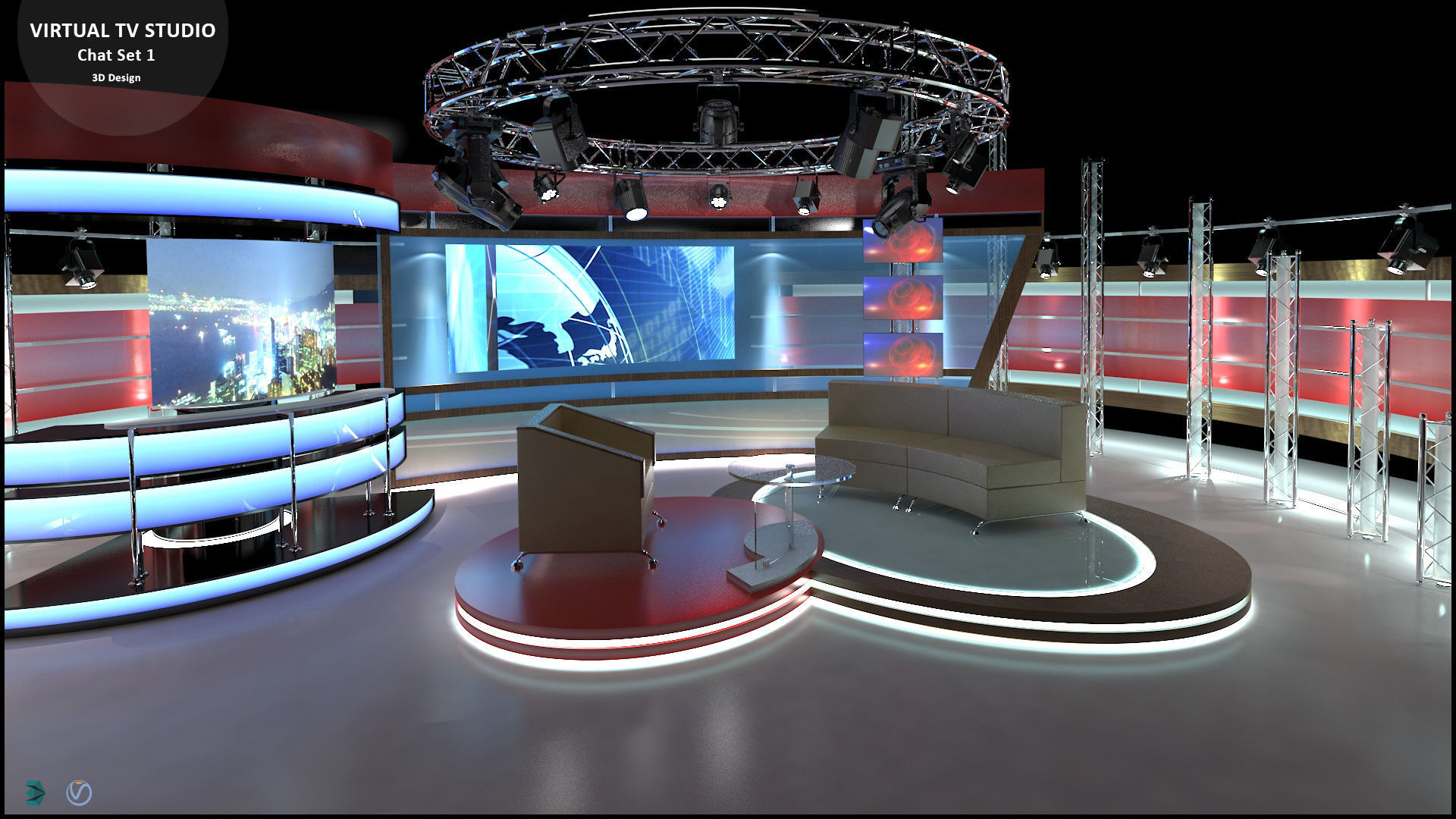 Virtual TV Studio Chat Set 1 3D model_4
