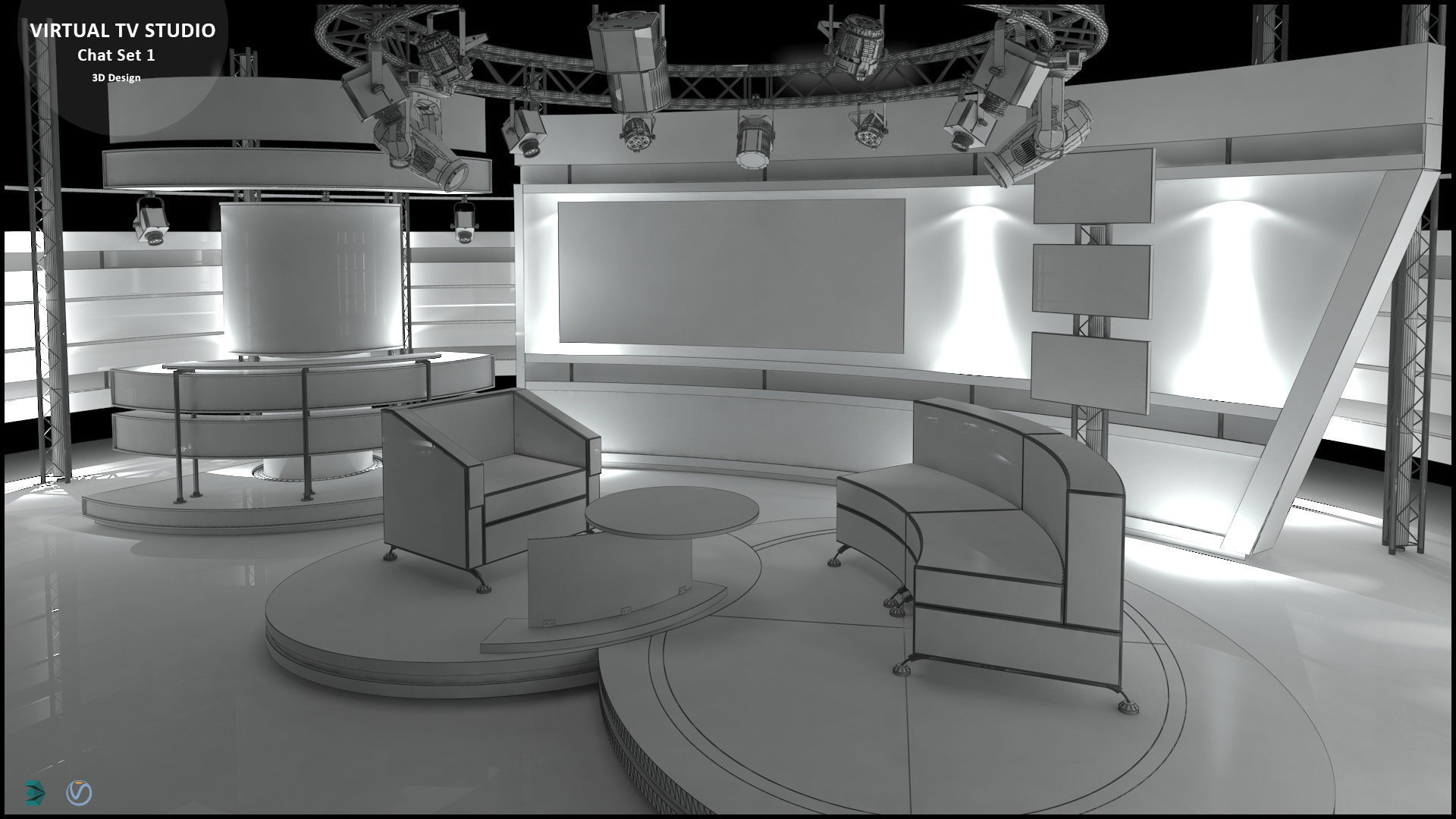 Virtual TV Studio Chat Set 1 3D model_7