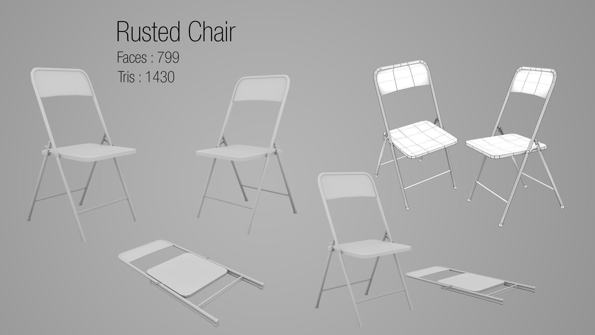Low poly Chair old rusty folding Low-poly 3D model_6