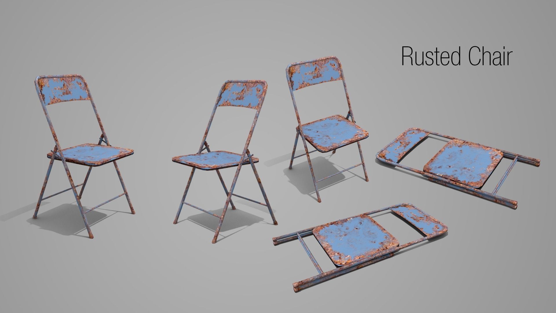 Low poly Chair old rusty folding Low-poly 3D model_0