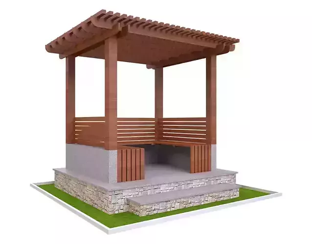 Pergola 1 wooden gazebo Low-poly 3D model