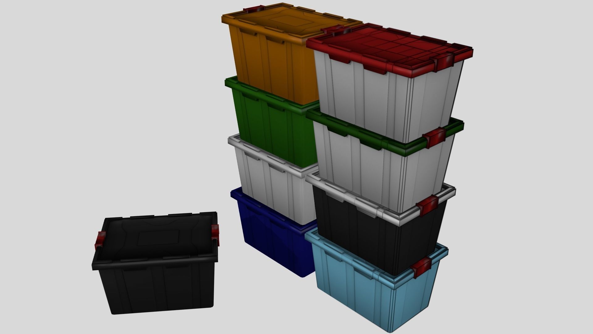 Drawer stack of different colored bins Low-poly 3D model_6