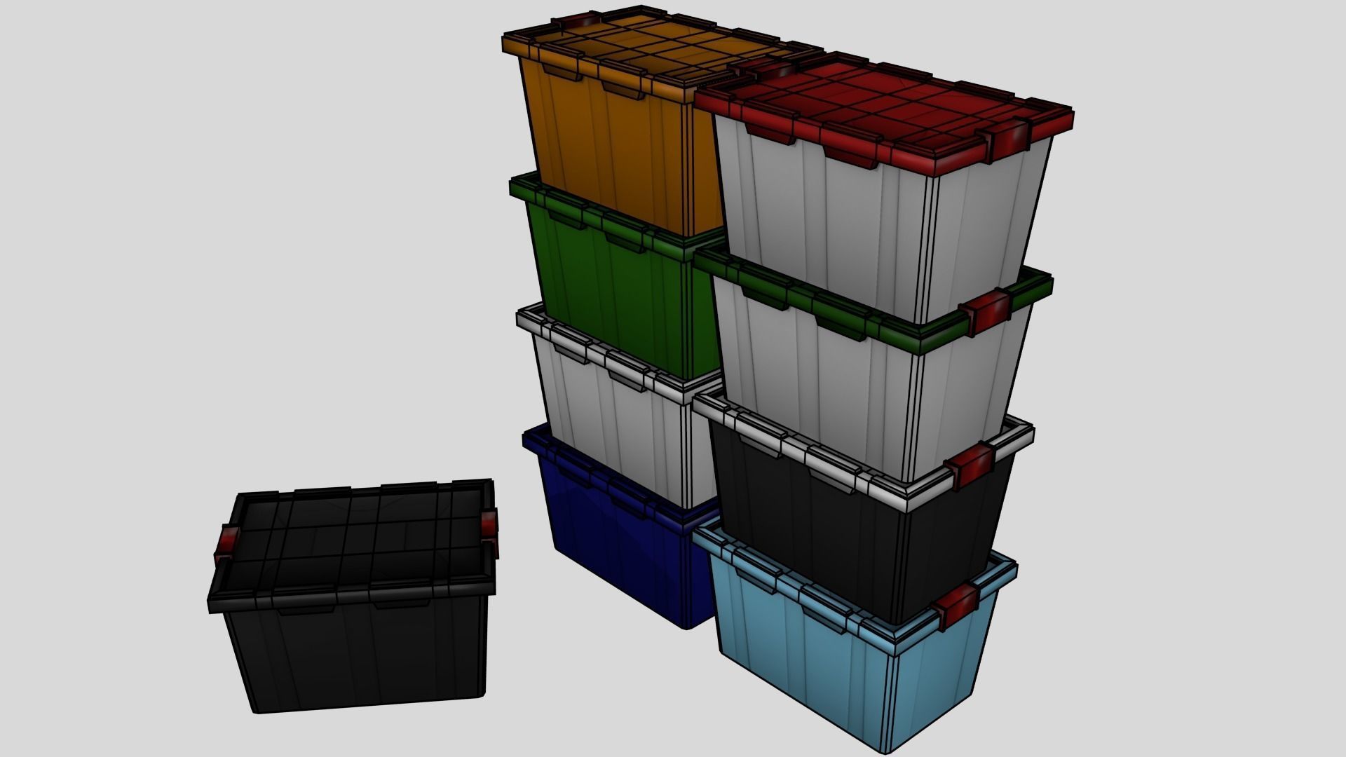 Drawer stack of different colored bins Low-poly 3D model_4