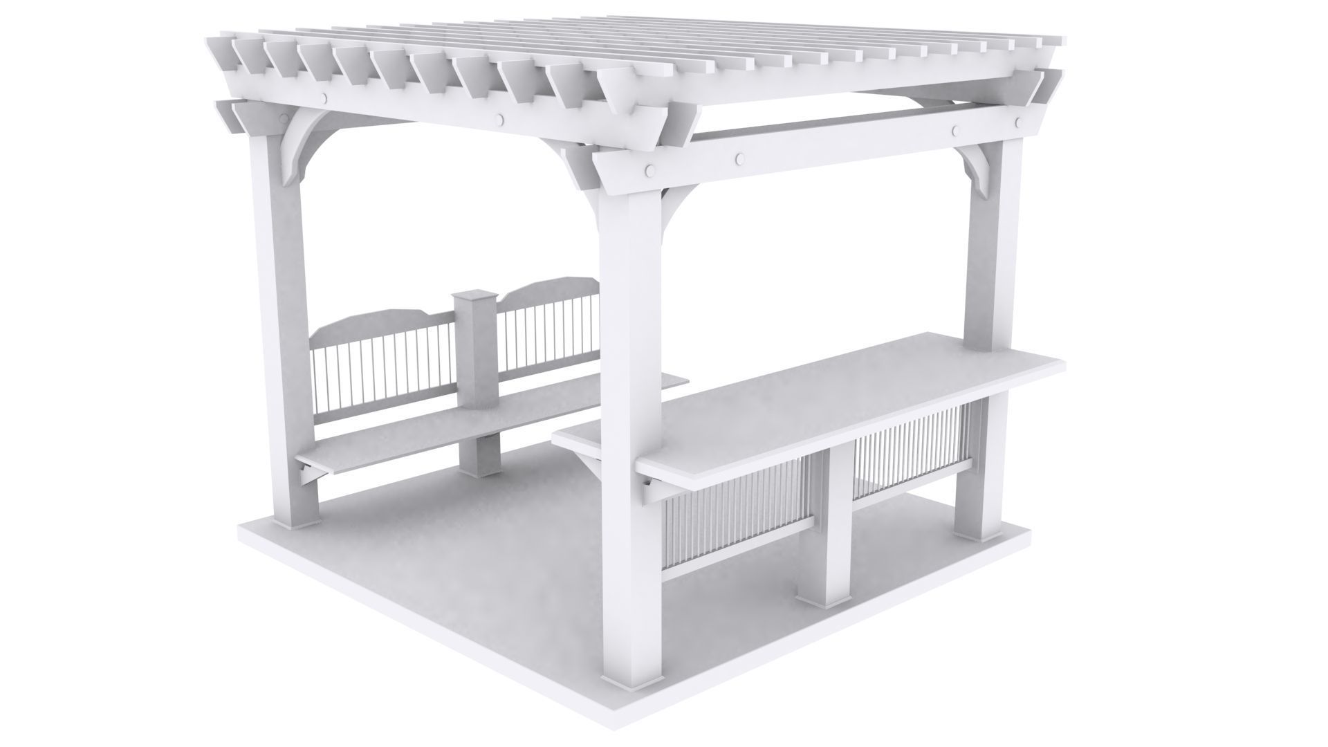 Patio Gazebo with Floor Low-poly 3D model_7
