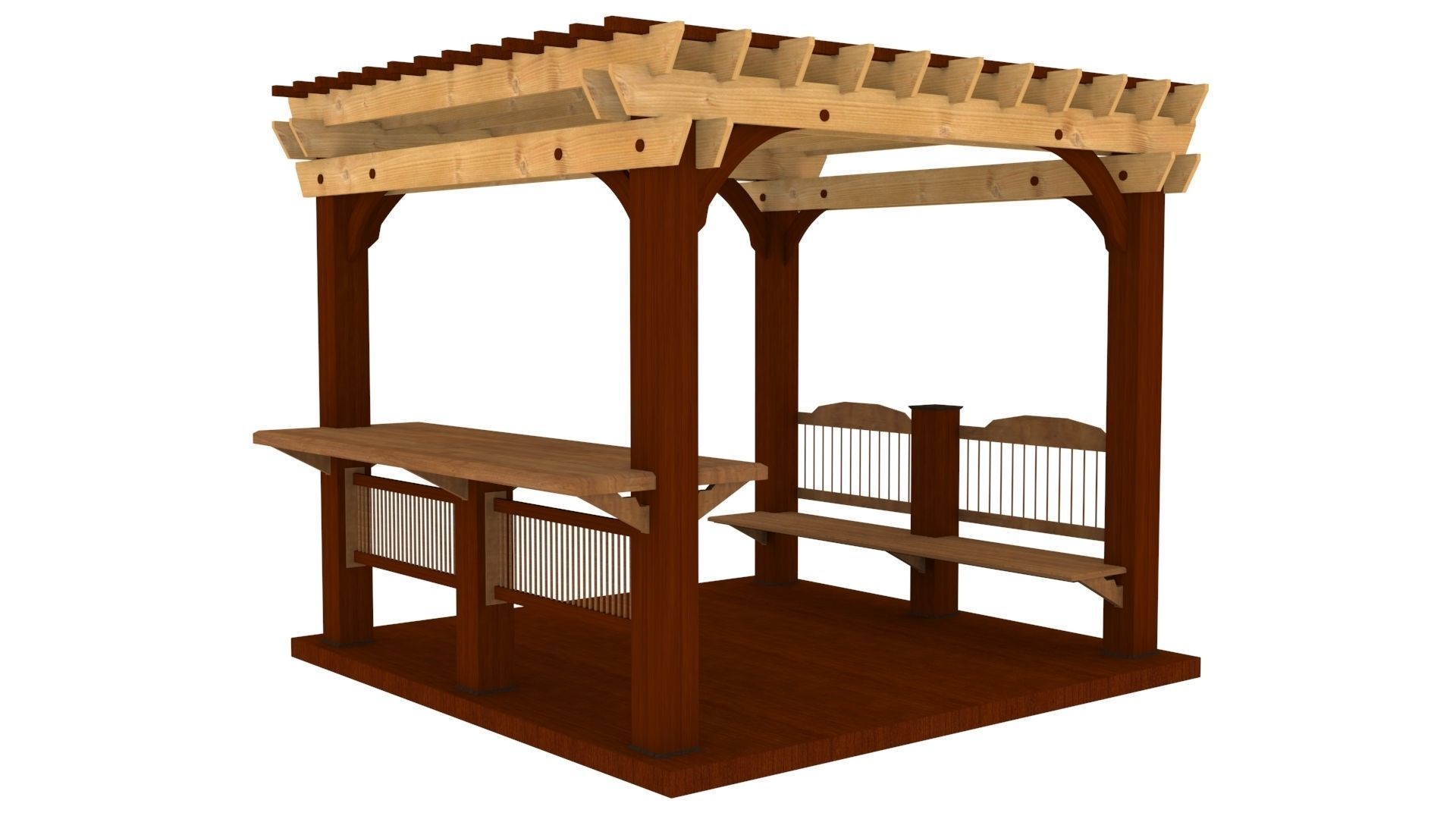 Patio Gazebo with Floor Low-poly 3D model_1