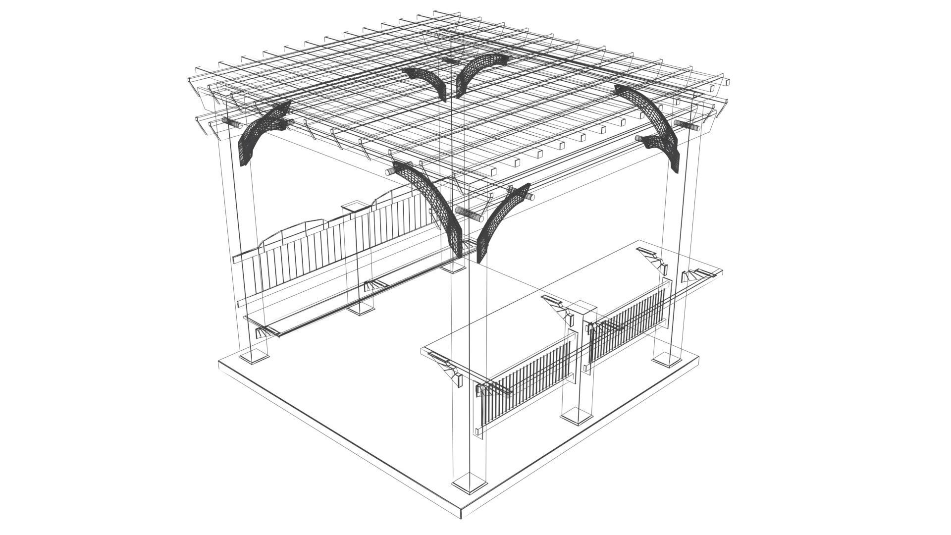 Patio Gazebo with Floor Low-poly 3D model_11