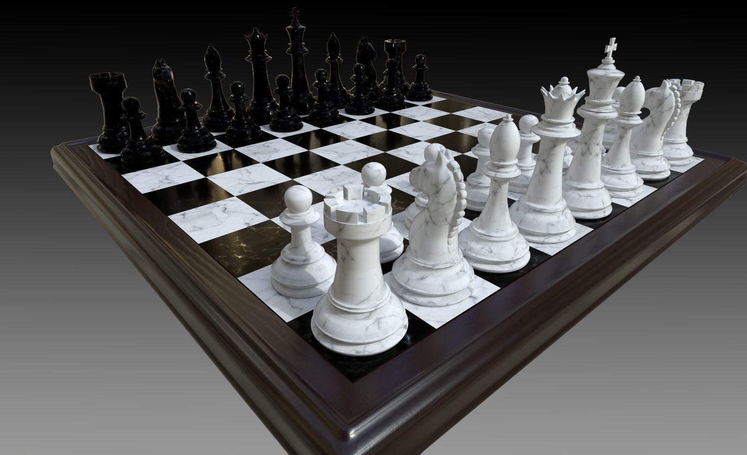 Marble Chess Set 3D model_2