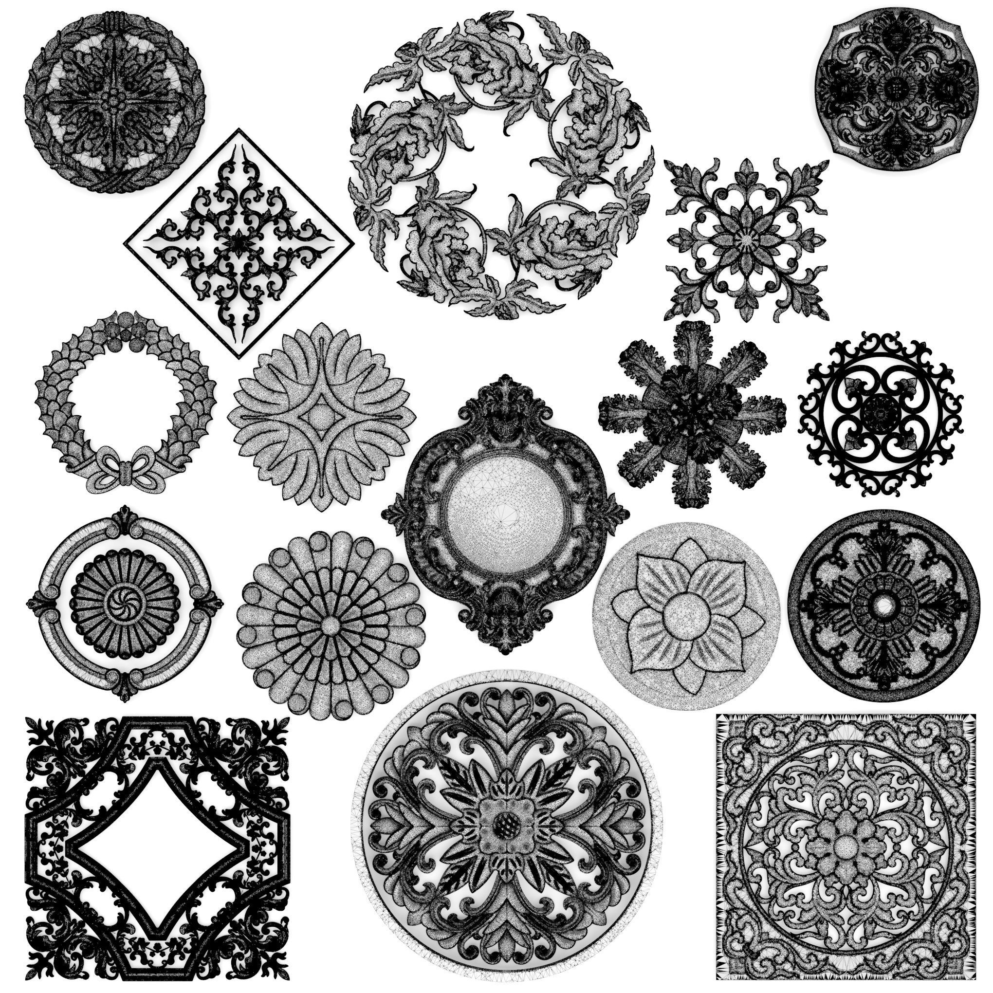 stucco collection ceiling rosette 3D model_9