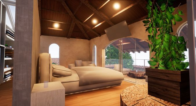 Spanish Modern Modular Villa Assets - Complete kit Low-poly 3D model 2