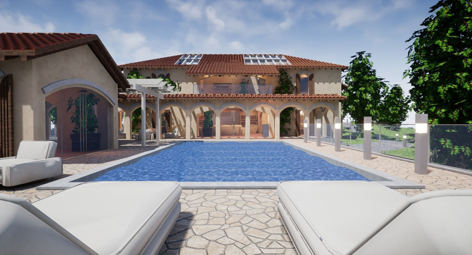 Spanish Modern Modular Villa Assets - Complete kit Low-poly 3D model 3