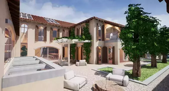 Spanish Modern Modular Villa Assets - Complete kit Low-poly 3D model