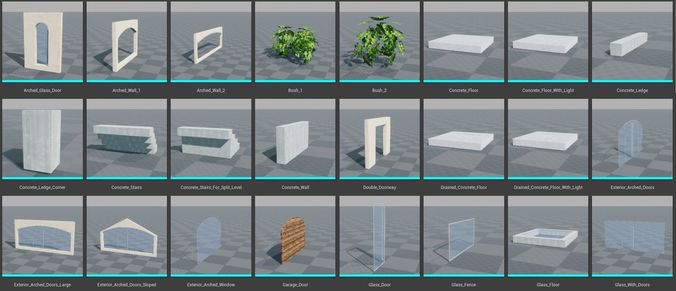 Spanish Modern Modular Villa Assets - Complete kit Low-poly 3D model 7