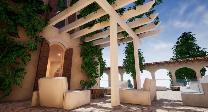 Spanish Modern Modular Villa Assets - Complete kit Low-poly 3D model 5