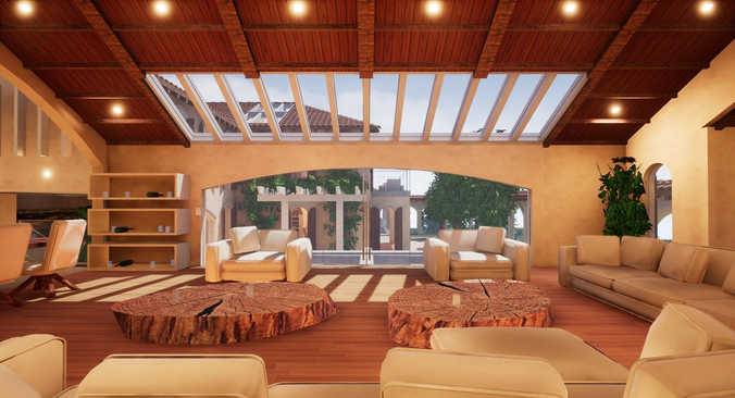 Spanish Modern Modular Villa Assets - Complete kit Low-poly 3D model 4