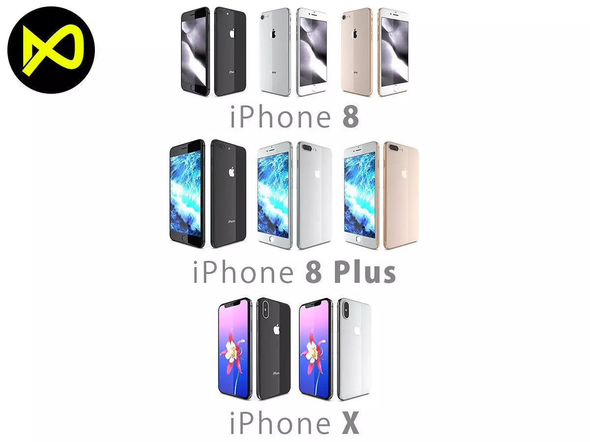 Apple iPhone X And iPhone 8 And iPhone 8 Plus All Colors 3D model_0