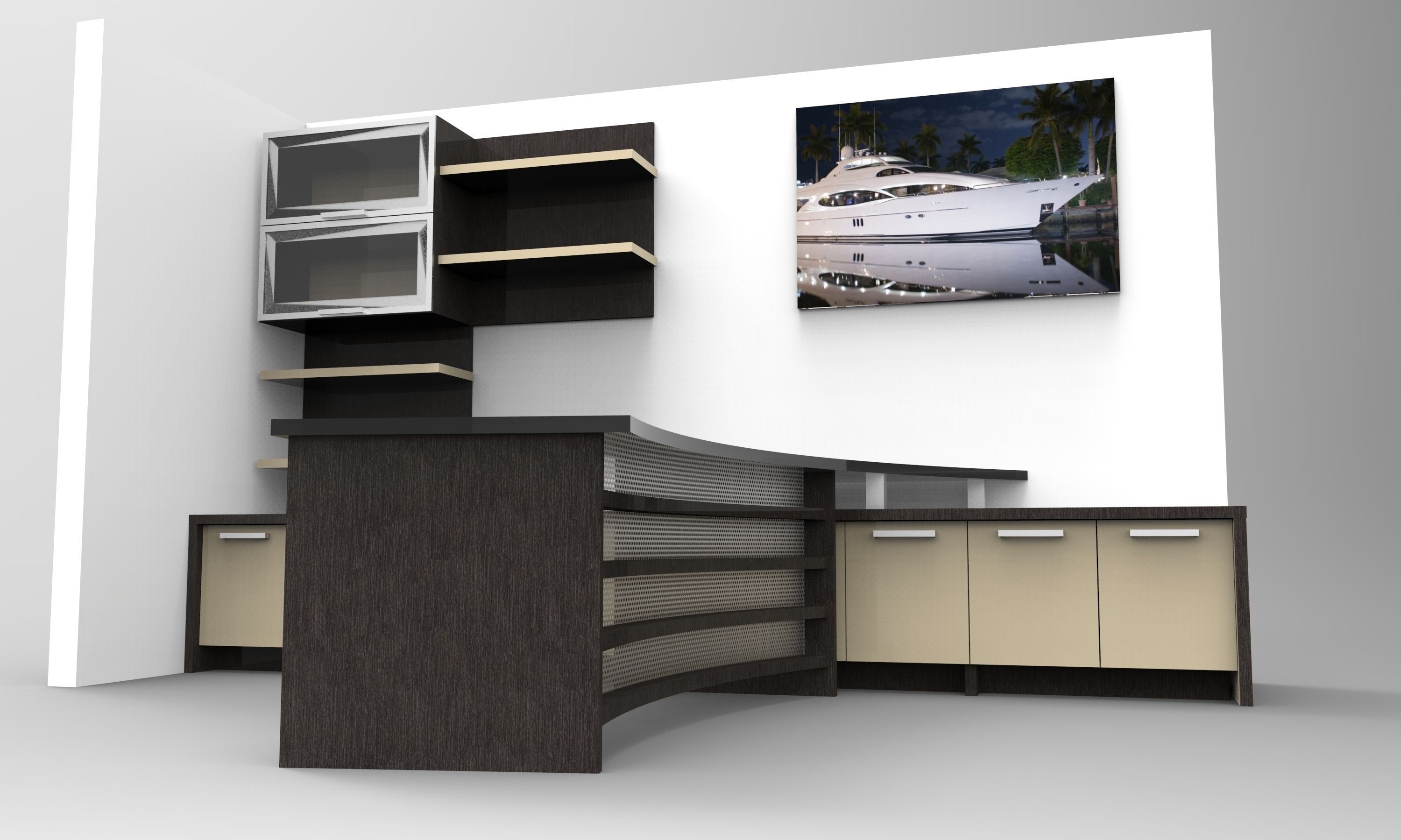 workplace office desk with boat 3D model_1