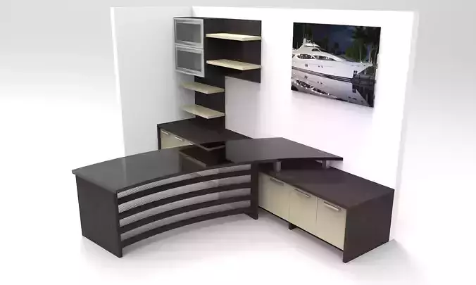 workplace office desk with boat 3D model