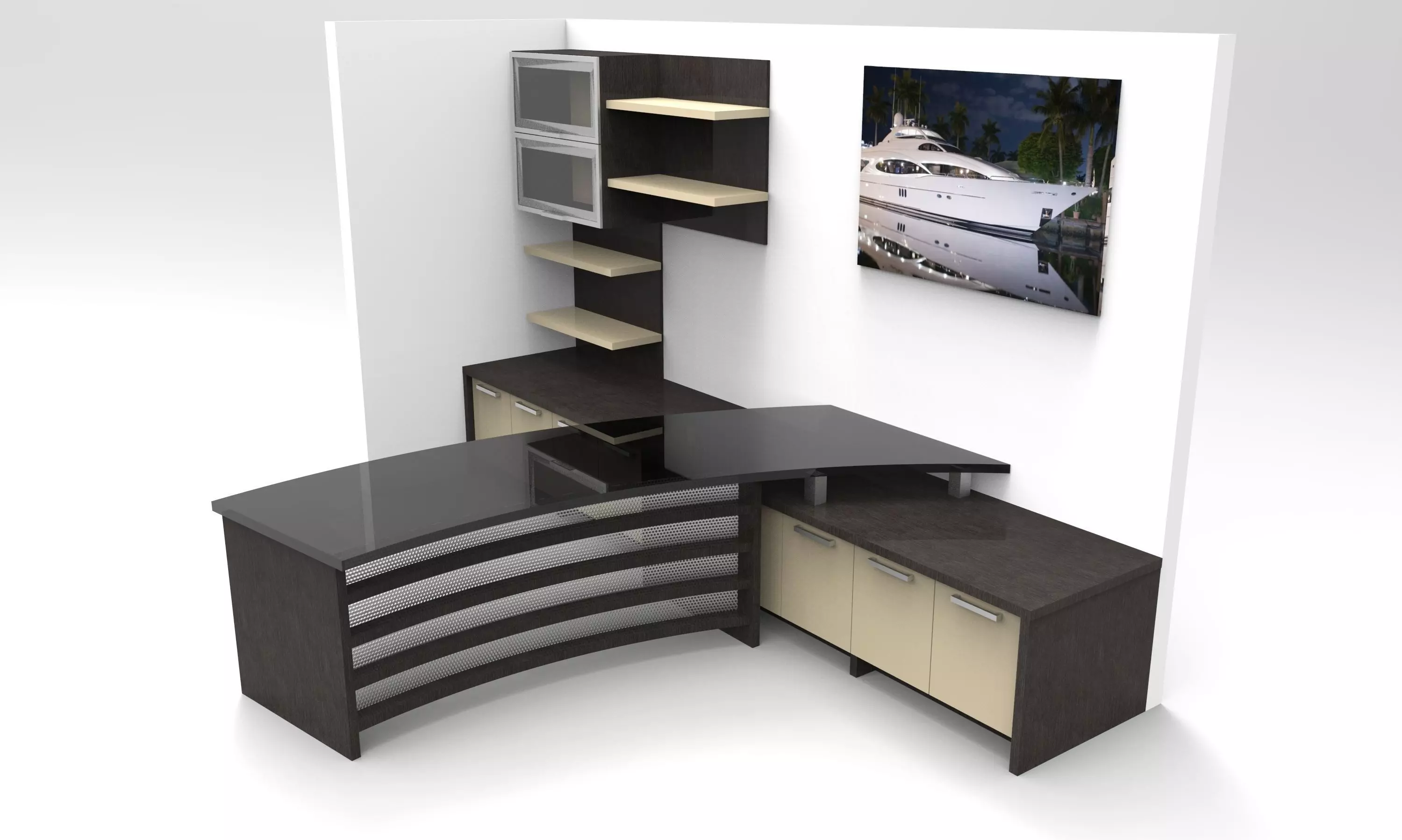 workplace office desk with boat 3D model_0