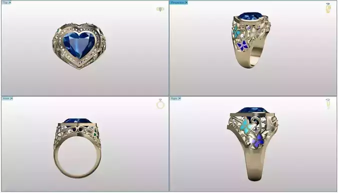Heart ring with diamonds and enamel