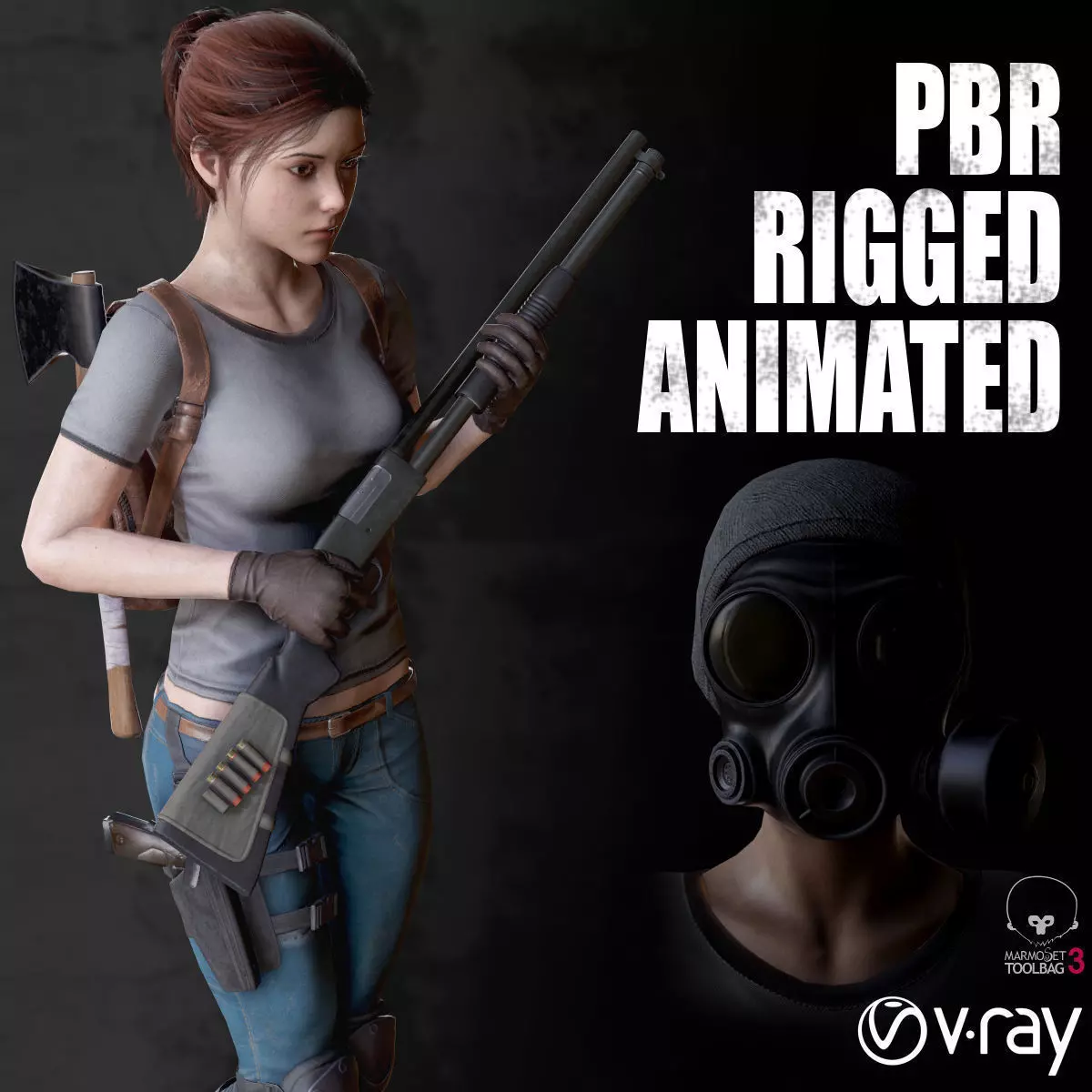 Female Survivor Low-poly 3D model_0