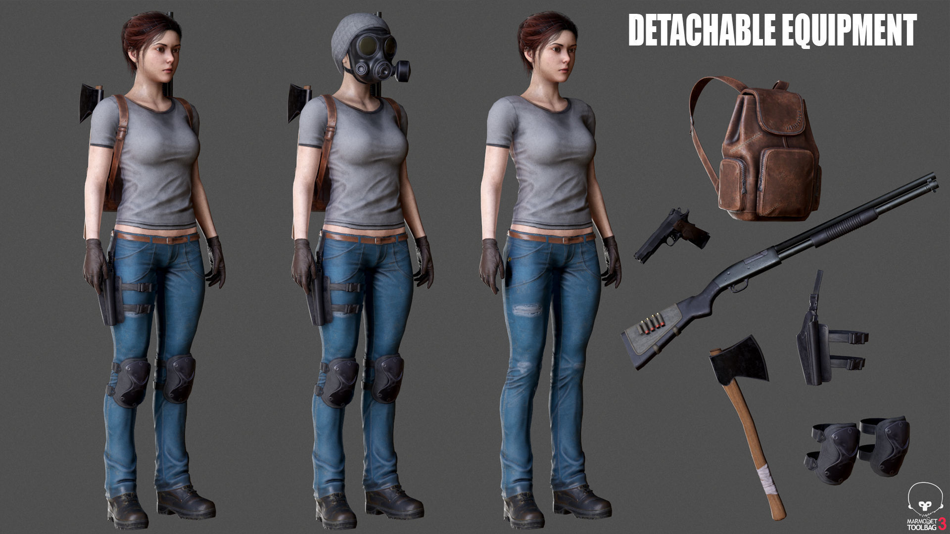 Female Survivor Low-poly 3D model_4