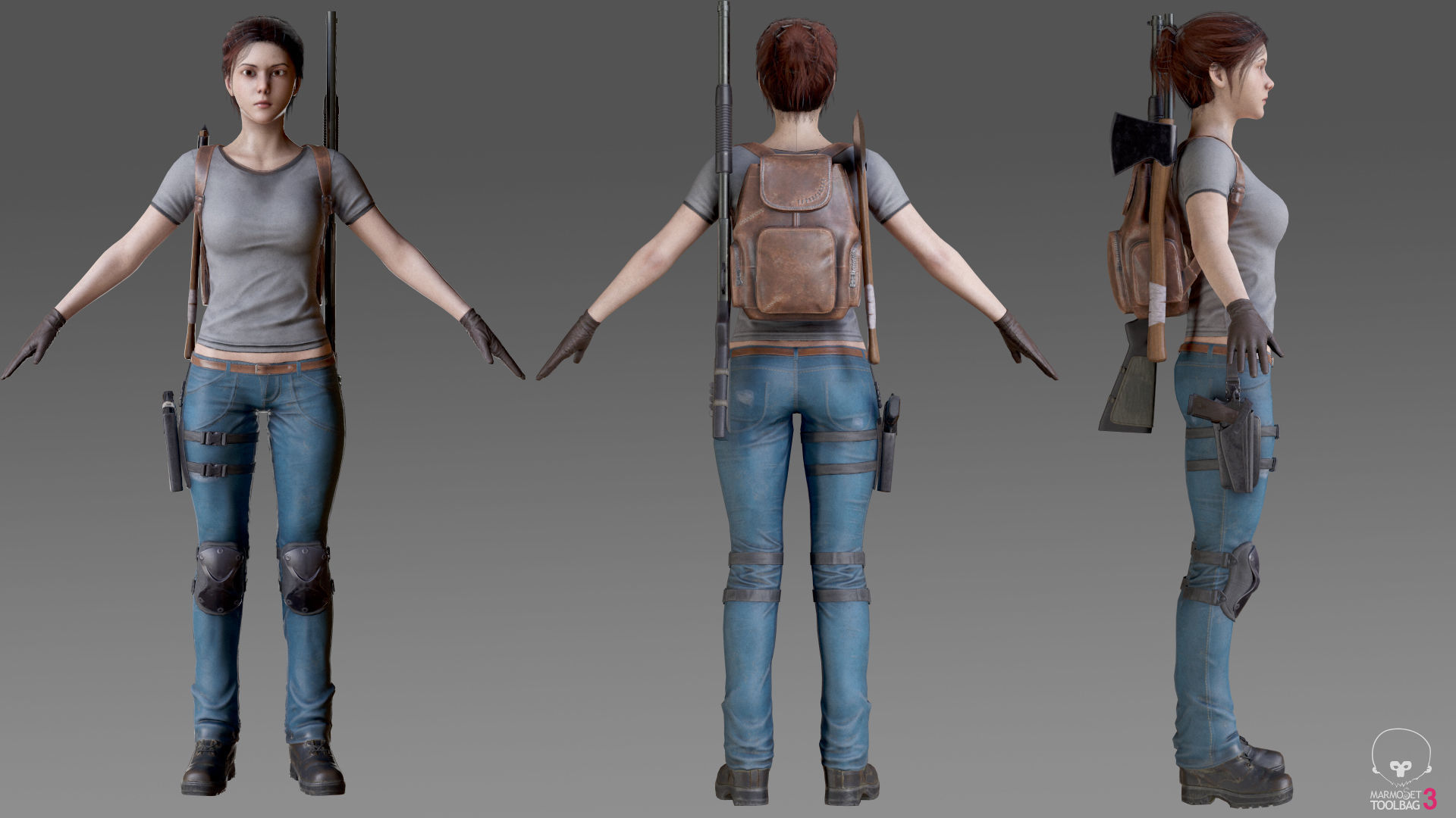 Female Survivor Low-poly 3D model_2
