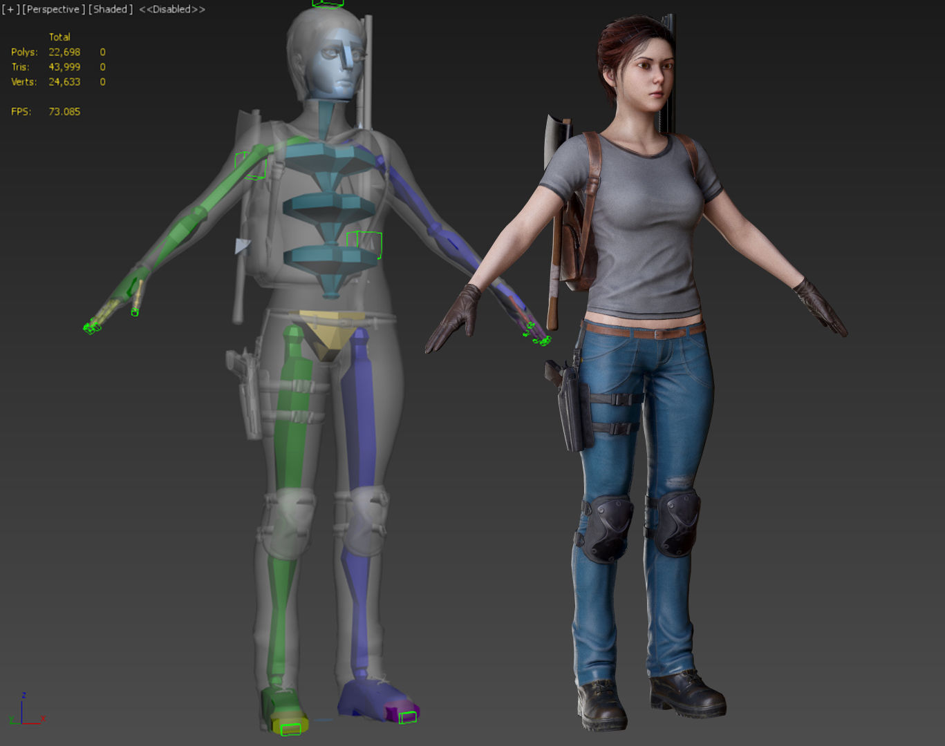 Female Survivor Low-poly 3D model_7