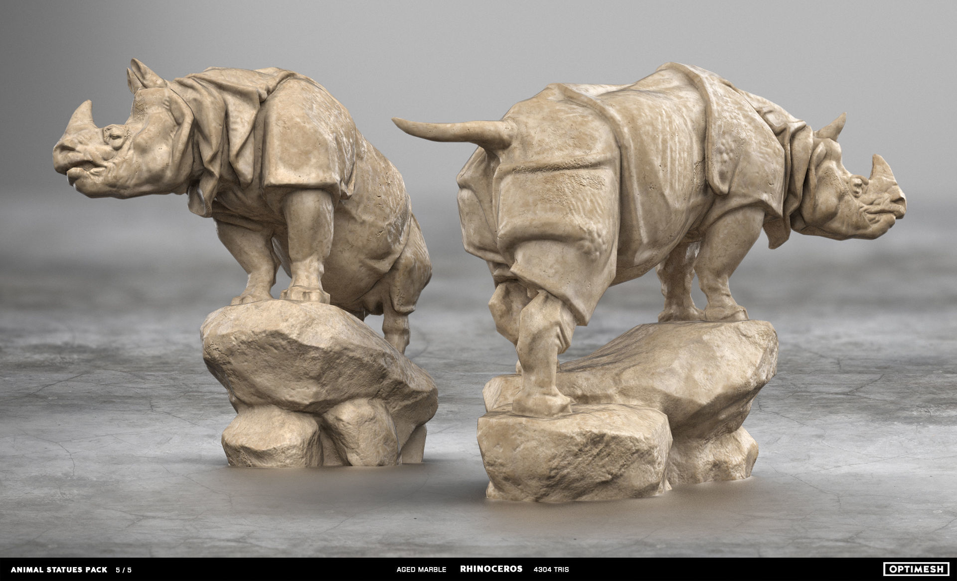 Animal Statues 3D PBR Pack lion puma rhino boar horse Low-poly 3D model_28