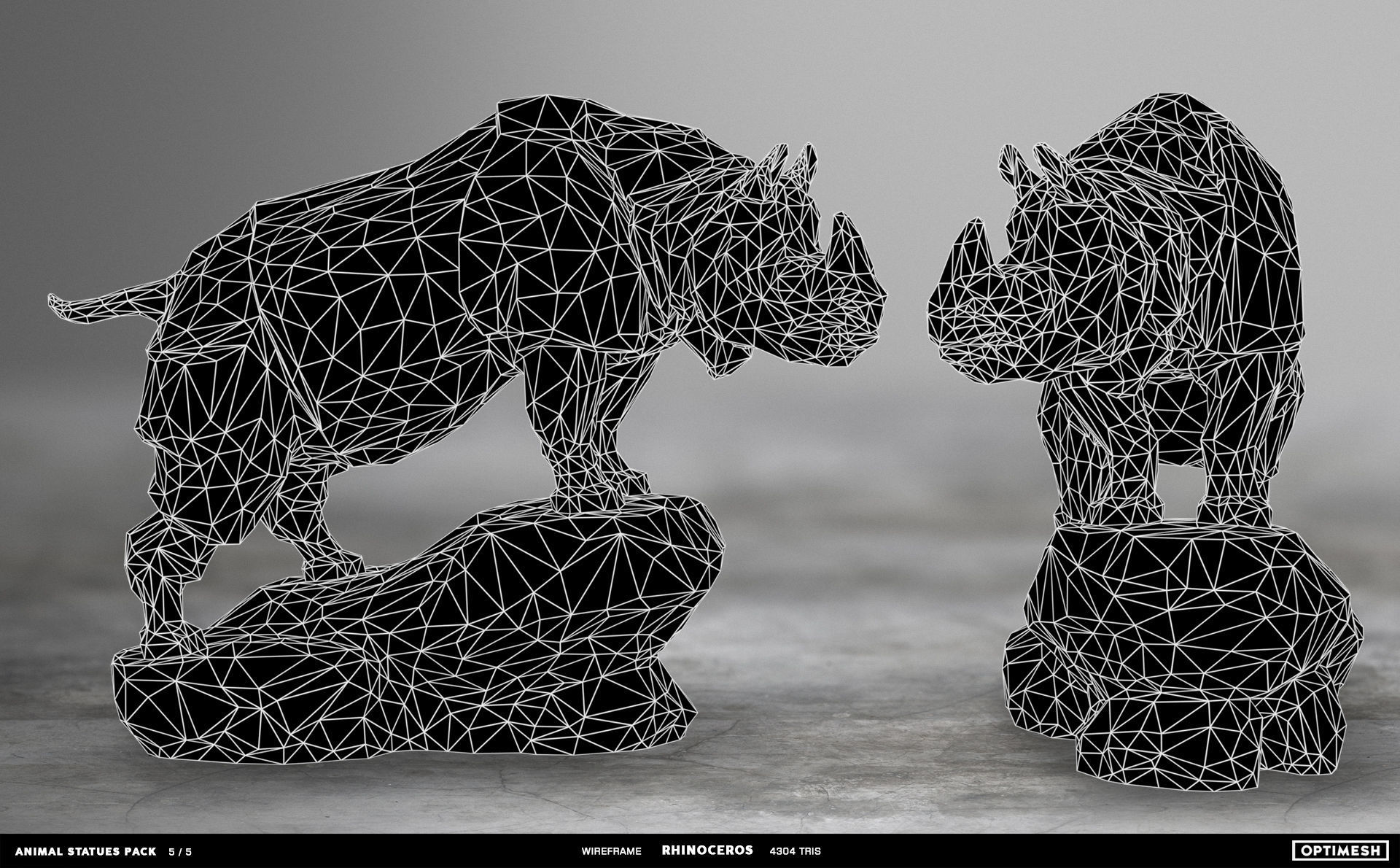 Animal Statues 3D PBR Pack lion puma rhino boar horse Low-poly 3D model_35