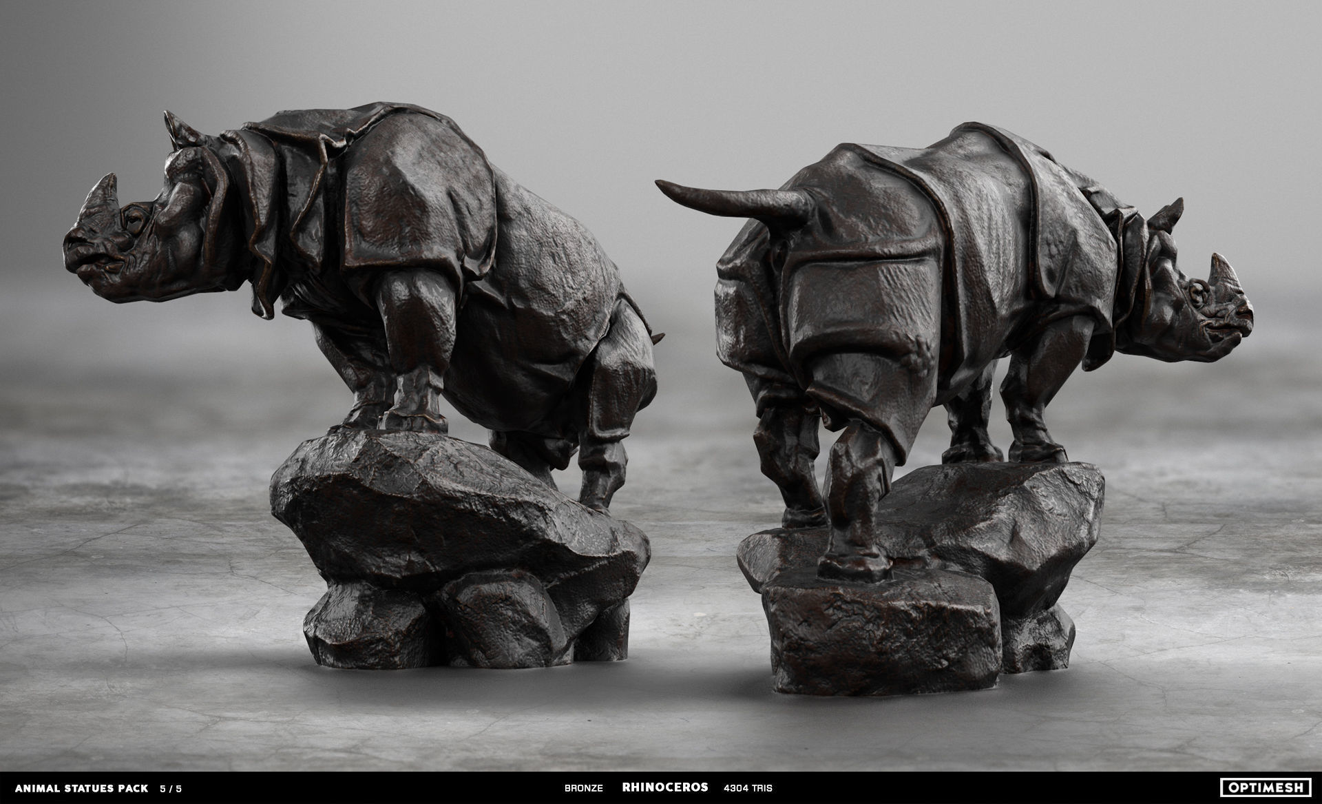 Animal Statues 3D PBR Pack lion puma rhino boar horse Low-poly 3D model_29